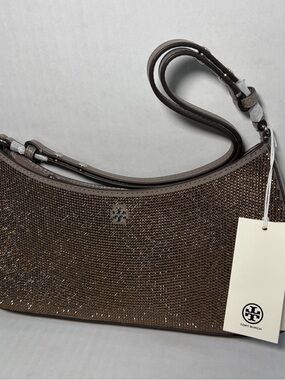 Tory Burch Dark Clay Crystal Embellished Emerson Shoulder Bag - NWT